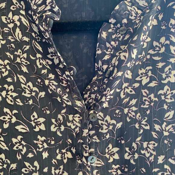 Mango Casual Navy Blue with White and Purple Florals Long Sleeve Ruffled Dress - Picture 5 of 7